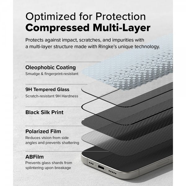 Ringke iPhone 16 Pro -näytönsuoja Easy Slide Privacy 2 kpl