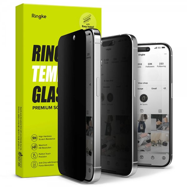 Ringke iPhone 15 Pro Max Näytönsuoja Privacy Tempered Glass Asennusapu