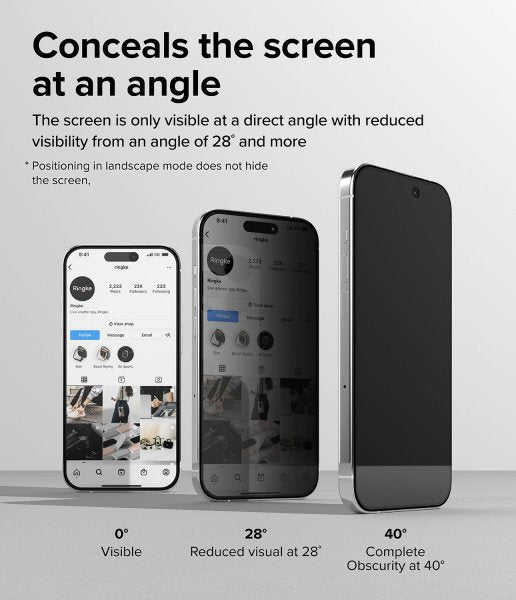 Ringke iPhone 15 Pro -näytönsuoja, Privacy Tempered Glass, asennuskehys