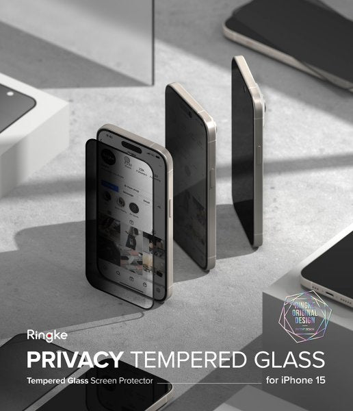 Ringke iPhone 15 näytönsuoja Privacy Tempered Glass asennusohjain