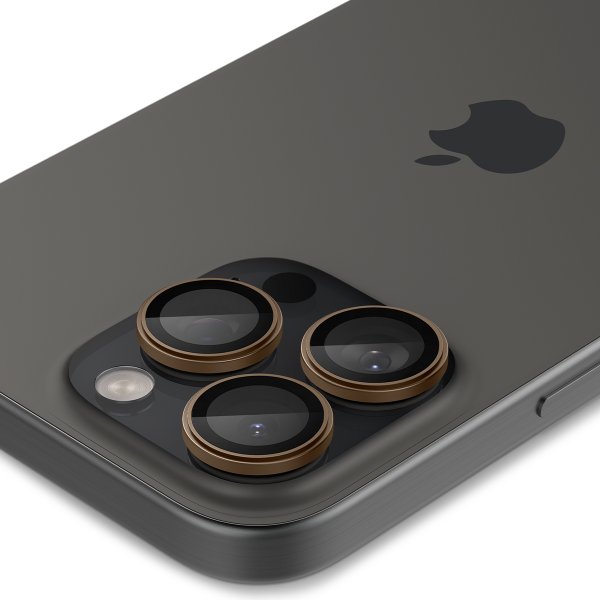 Spigen iPhone 16 Pro/Pro Max/17 Pro/Pro Max Kameran suojalasi GLAS.tR EZ Fit Optik Pro 2-pakkaus Desert Titanium