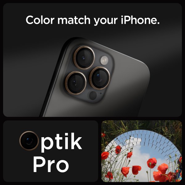 Spigen iPhone 16 Pro/Pro Max/17 Pro/Pro Max Kameran suojalasi GLAS.tR EZ Fit Optik Pro 2-pakkaus Desert Titanium