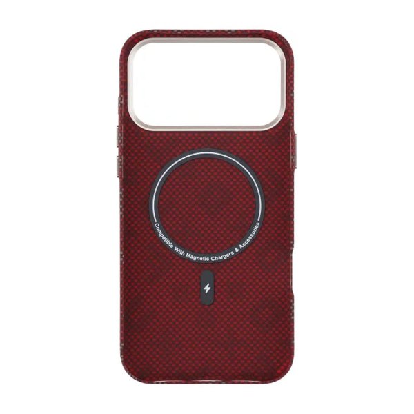 iPhone 17 Pro Max Kuori Aramidikuitu MagSafe Teksti Punainen