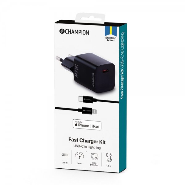Champion Laturi ja kaapeli Pikalaturi USB-C–Lightning 20W Musta
