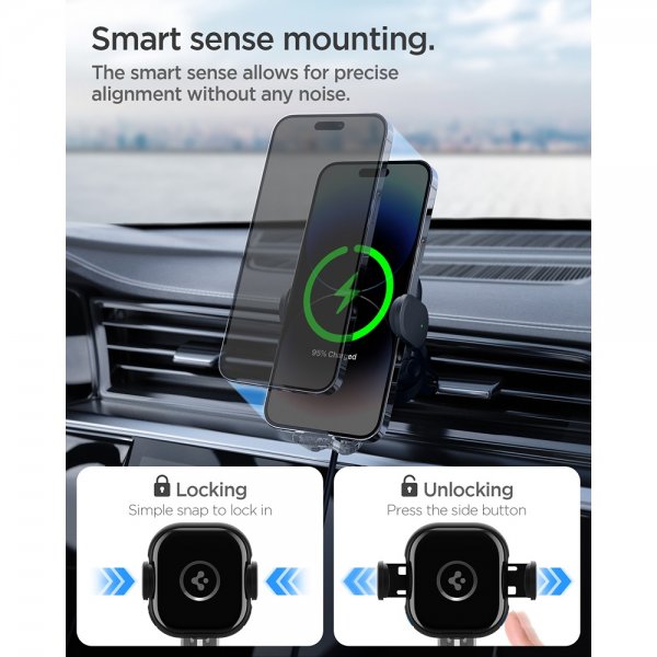 Spigen Autoteline OneTap Pro Air Vent Mount Charger 15W Musta