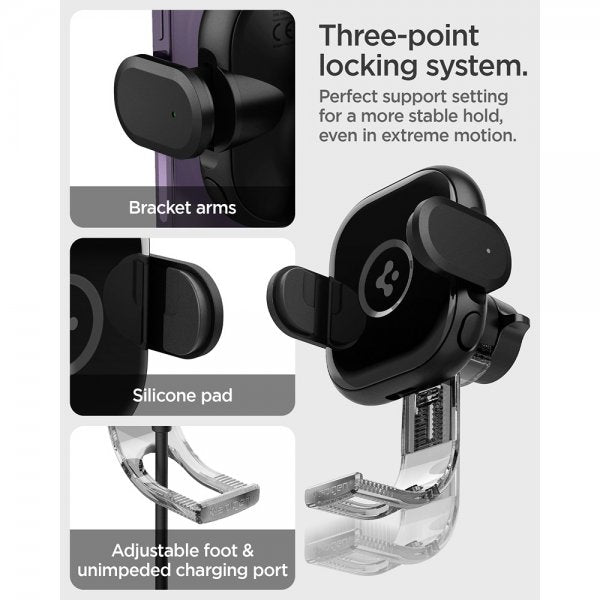Spigen Autoteline OneTap Pro Air Vent Mount Charger 15W Musta