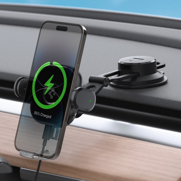Spigen Autoteline OneTap Pro Dashboard Mount Charger 15W Musta