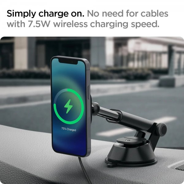 Spigen OneTap Magnetic Car Mount -kojelaudan langaton latausteline, musta