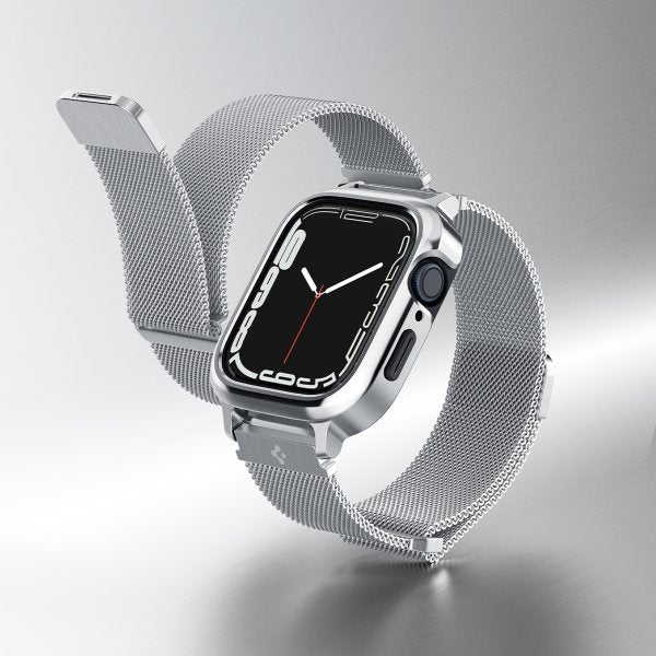 Spigen Apple Watch 45 mm kuori rannekkeella Metal Fit Pro Hopea