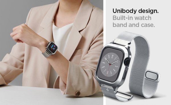 Spigen Apple Watch 45 mm kuori rannekkeella Metal Fit Pro Hopea