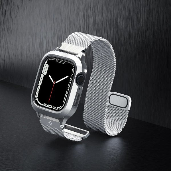 Spigen Apple Watch 40mm -kuori rannekkeella Metal Fit Pro Hopea