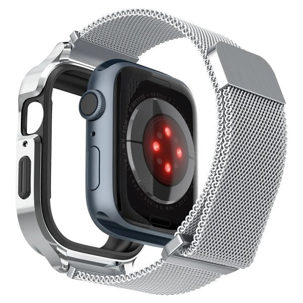 Spigen Apple Watch 40mm -kuori rannekkeella Metal Fit Pro Hopea