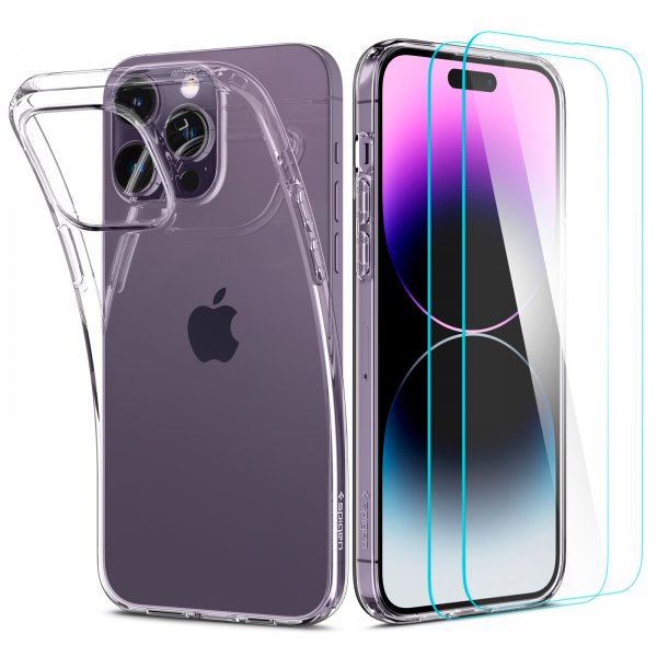 Spigen iPhone 14 Pro Max -kuori näytönsuojalla, Crystal Pack, kristallinkirkas