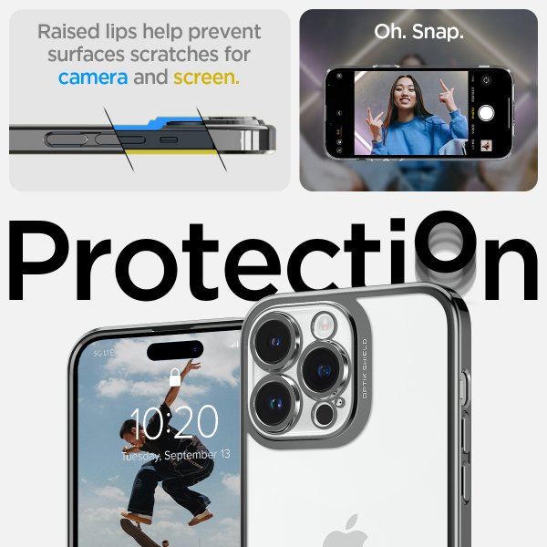 Spigen iPhone 14 Pro -suojakuori Optik Crystal Chrome Gray