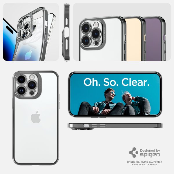 Spigen iPhone 14 Pro -suojakuori Optik Crystal Chrome Gray