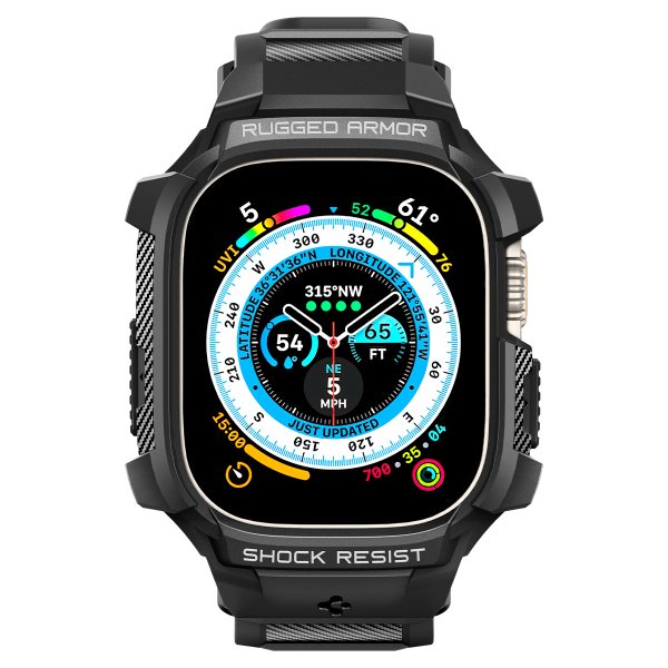 Spigen Apple Watch Ultra -suojakuori ja -ranneke, Rugged Armor Pro, musta