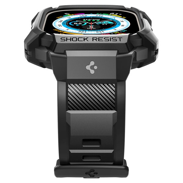 Spigen Apple Watch Ultra -suojakuori ja -ranneke, Rugged Armor Pro, musta