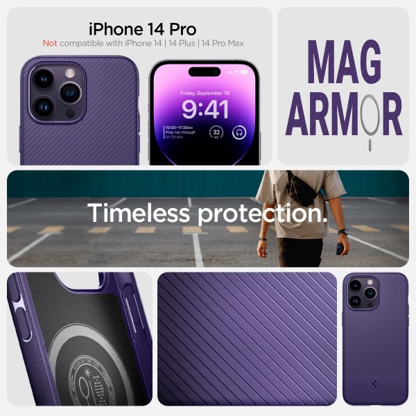 Spigen iPhone 14 Pro -suojakuori Mag Armor MagFit Deep Purple