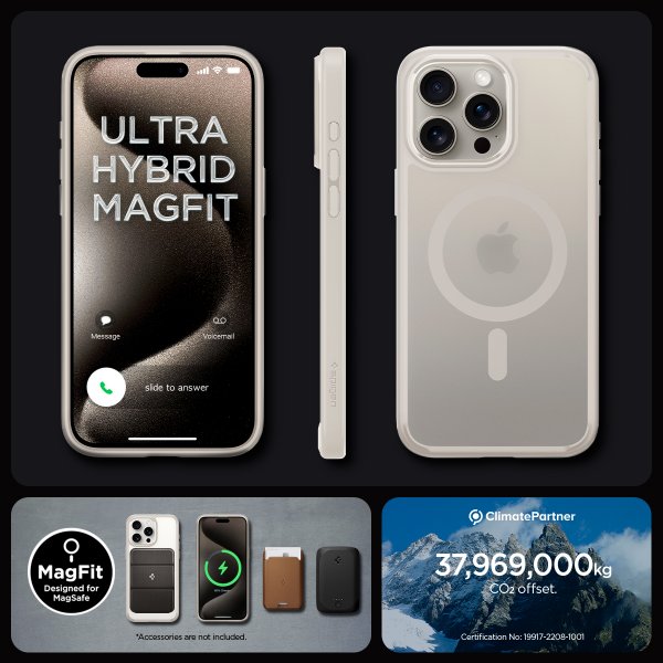 Spigen iPhone 15 Pro Max Kuori Ultra Hybrid MagFit Frost Natural Titanium