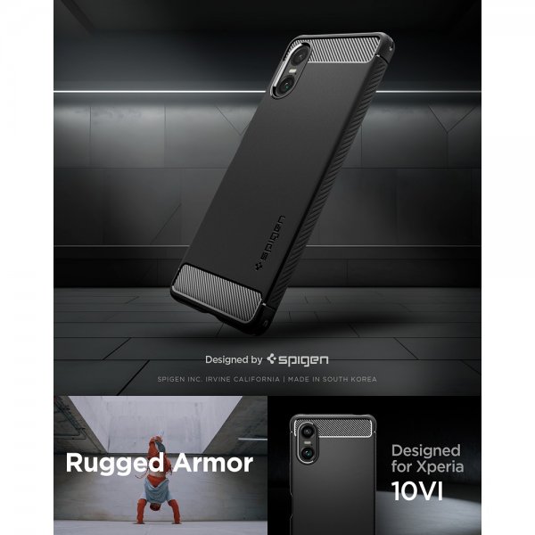 Spigen Sony Xperia 10 VI -kuori, Rugged Armor, mattamusta