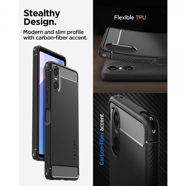 Spigen Sony Xperia 10 VI -kuori, Rugged Armor, mattamusta