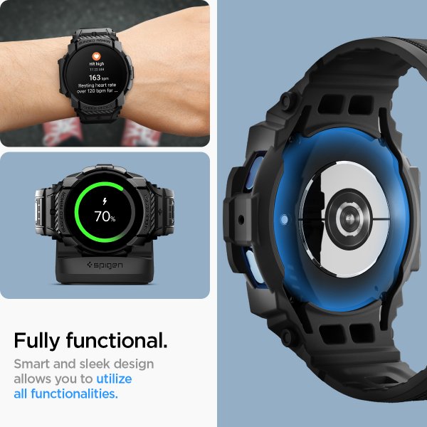Spigen Samsung Galaxy Watch 7 40mm Ranneke ja Suojakuori Rugged Armor Pro Matte Black