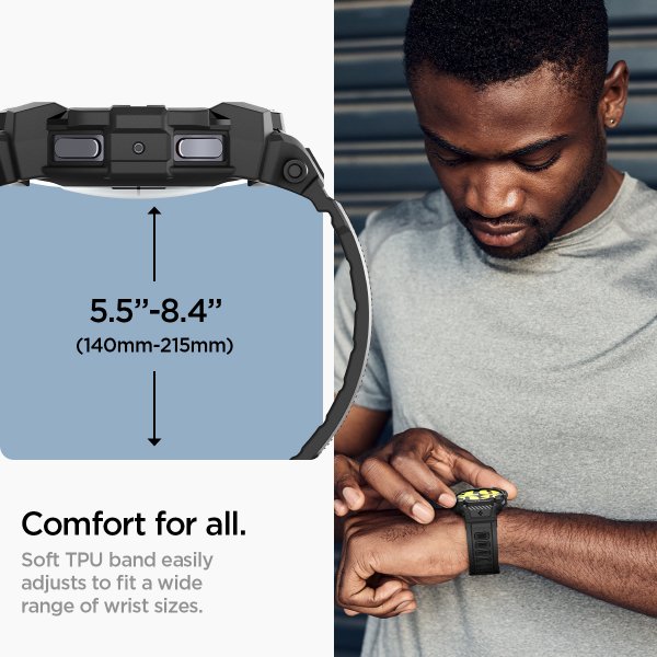 Spigen Samsung Galaxy Watch 7 44mm Ranneke ja Suojakuori Rugged Armor Pro Mattamusta