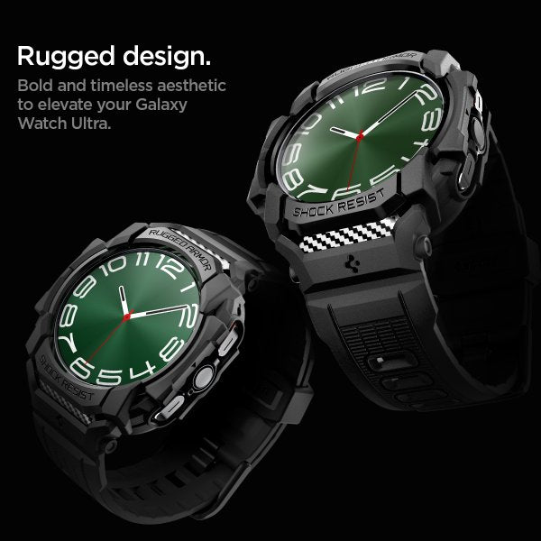 Spigen Samsung Galaxy Watch Ultra -ranneke ja -kotelo Rugged Armor Pro Matte Black