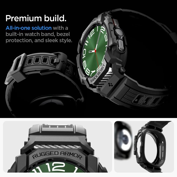 Spigen Samsung Galaxy Watch Ultra -ranneke ja -kotelo Rugged Armor Pro Matte Black