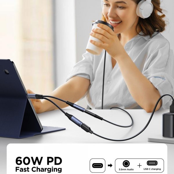 Joyroom Adapter 2-in-1-äänisovitin USB-C–3.5mm+USB-C