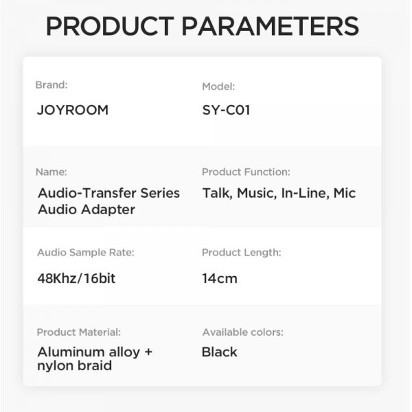 Joyroom Adapteri Audio Transfer Series USB-C–3.5mm