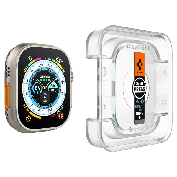 Spigen Apple Watch Ultra -näytönsuoja GLAS.tR EZ Fit 2-pakkaus