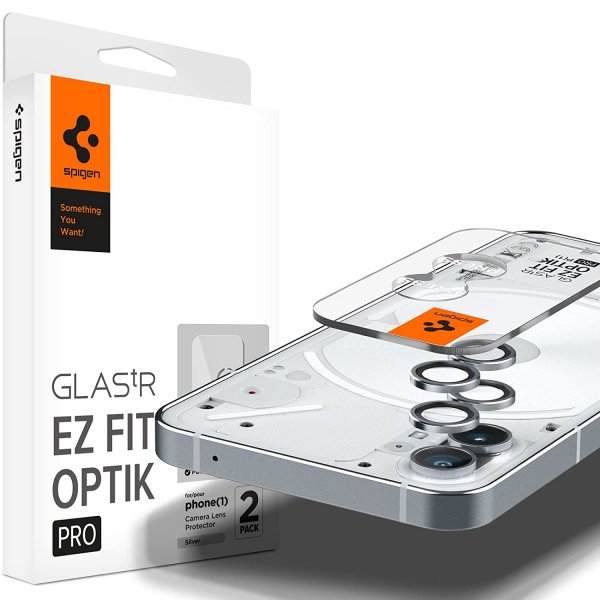 Spigen Nothing Phone (1) Kameran suojalasi GLAS.tR EZ Fit Optik Pro 2-pakkaus hopea