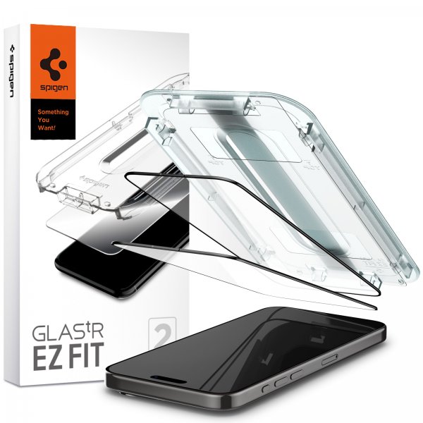 Spigen iPhone 15 Pro -näytönsuoja GLAS.tR EZ Fit FC Musta 2-pakkaus