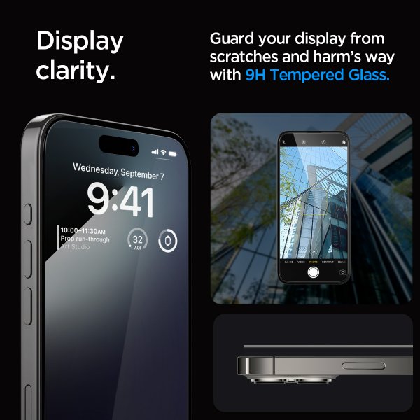 Spigen iPhone 15 Pro -näytönsuoja GLAS.tR EZ Fit FC Musta 2-pakkaus
