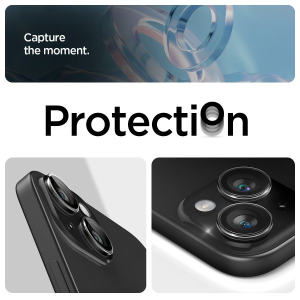 Spigen iPhone 14/15/14 Plus/15 Plus Kameran suojalasi GLAS.tR EZ Fit Optik Pro Crystal Clear 2-pakkaus