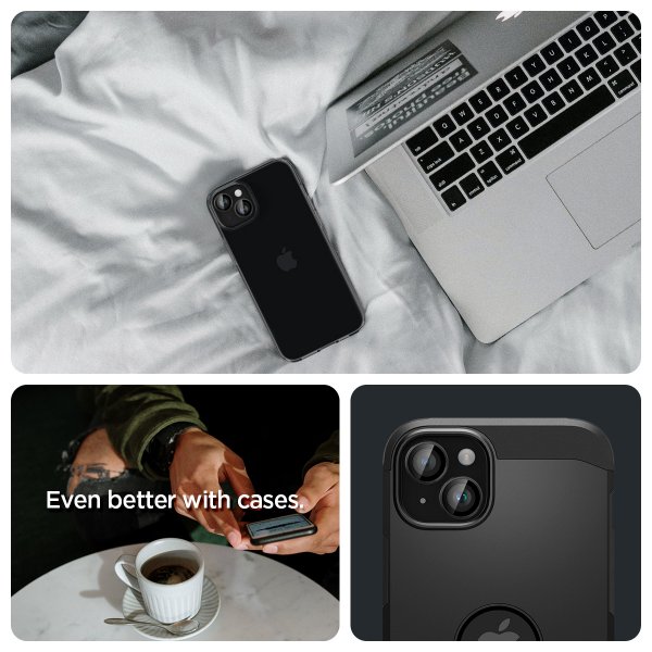Spigen iPhone 14/15/14 Plus/15 Plus Kameran suojalasi GLAS.tR EZ Fit Optik Pro Crystal Clear 2-pakkaus