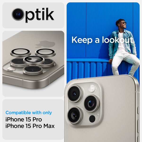 Spigen iPhone 15 Pro/iPhone 15 Pro Max kamerans suoja GLAS.tR EZ Fit Optik Pro 2 kpl Natural Titanium