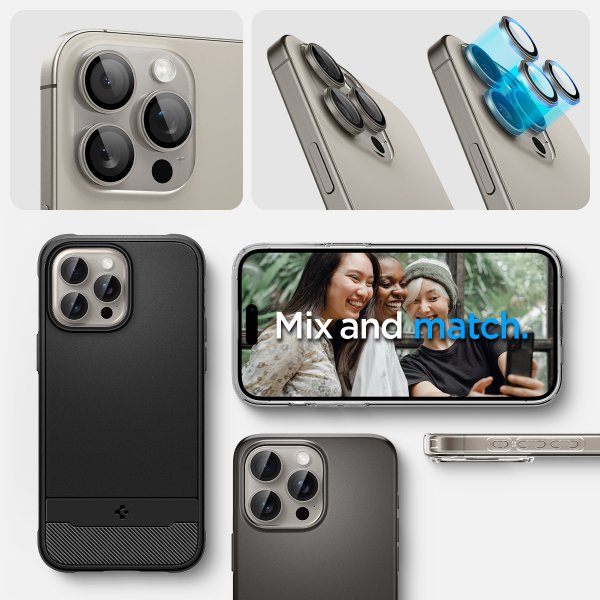 Spigen iPhone 15 Pro/iPhone 15 Pro Max kamerans suoja GLAS.tR EZ Fit Optik Pro 2 kpl Natural Titanium
