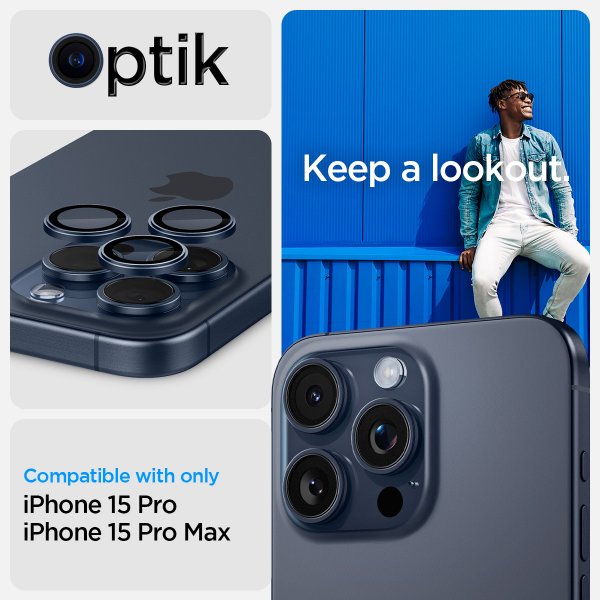 Spigen iPhone 15 Pro/iPhone 15 Pro Max kameransuoja GLAS.tR EZ Fit Optik Pro 2-pakkaus Blue Titanium