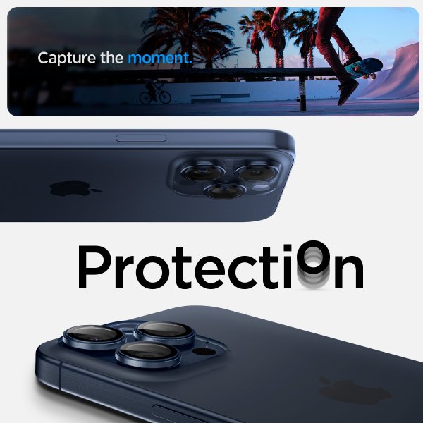 Spigen iPhone 15 Pro/iPhone 15 Pro Max kameransuoja GLAS.tR EZ Fit Optik Pro 2-pakkaus Blue Titanium