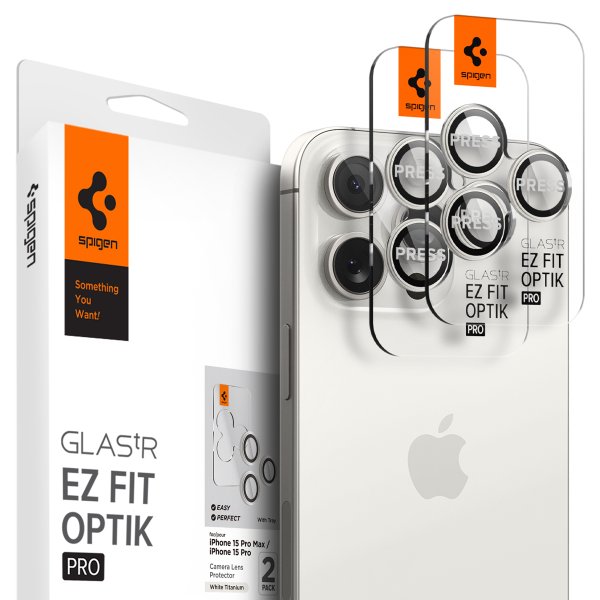 Spigen iPhone 15 Pro/iPhone 15 Pro Max kameransuoja GLAS.tR EZ Fit Optik Pro 2-pakkaus White Titanium