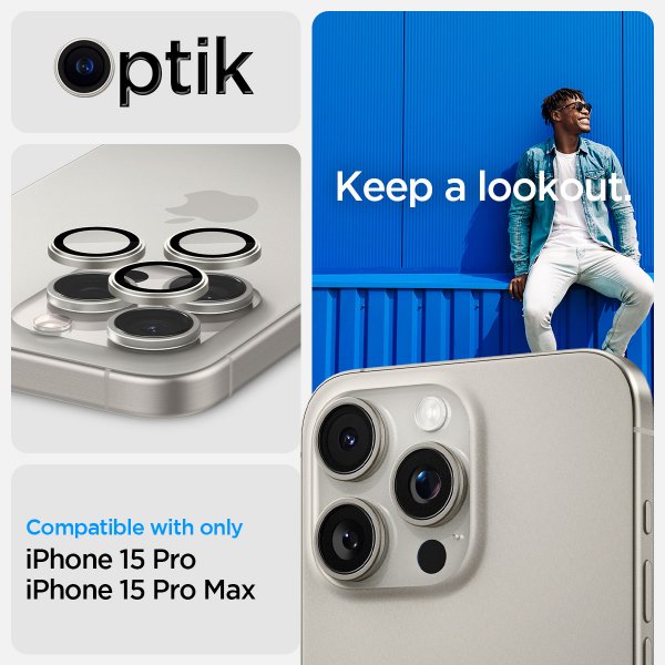 Spigen iPhone 15 Pro/iPhone 15 Pro Max kameransuoja GLAS.tR EZ Fit Optik Pro 2-pakkaus White Titanium