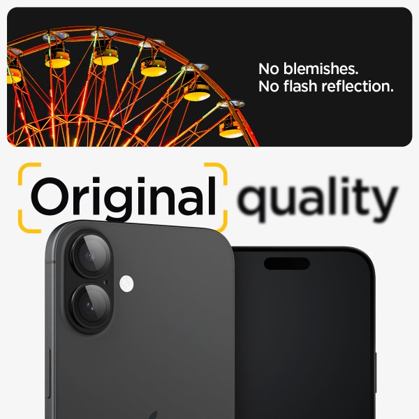 Spigen iPhone 16/iPhone 16 Plus -kameransuoja GLAS.tR EZ Fit Optik Pro, 2 kpl, musta