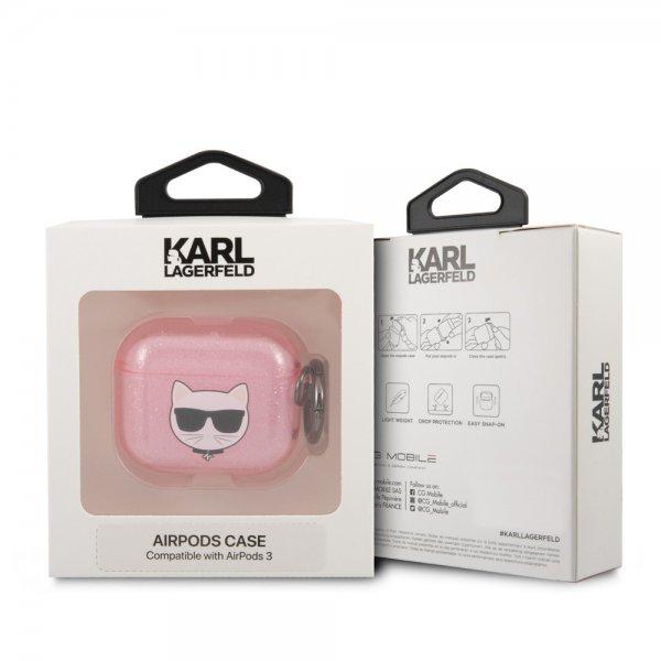 Karl Lagerfeld AirPods 3 Kuori Embossed Choupette Glitter Pink