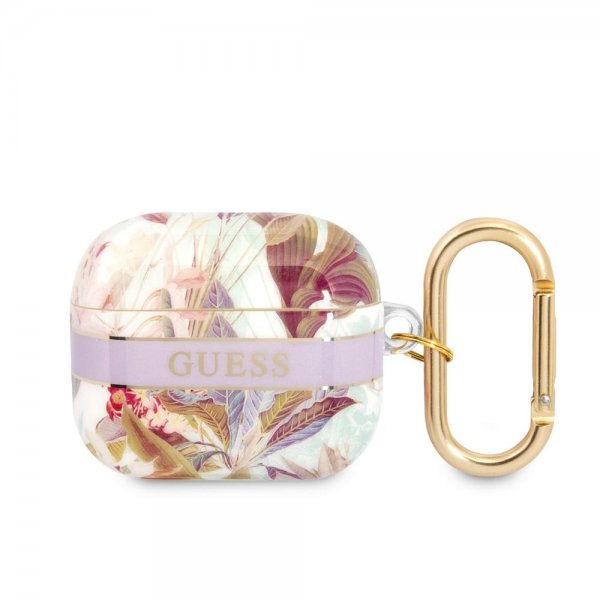 Guess AirPods 3 Kuoret Flower Print & Kultainen Koukku Liila
