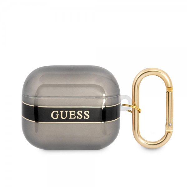 Guess AirPods 3 -kuoret Printed Stripe & Gold Hook, musta
