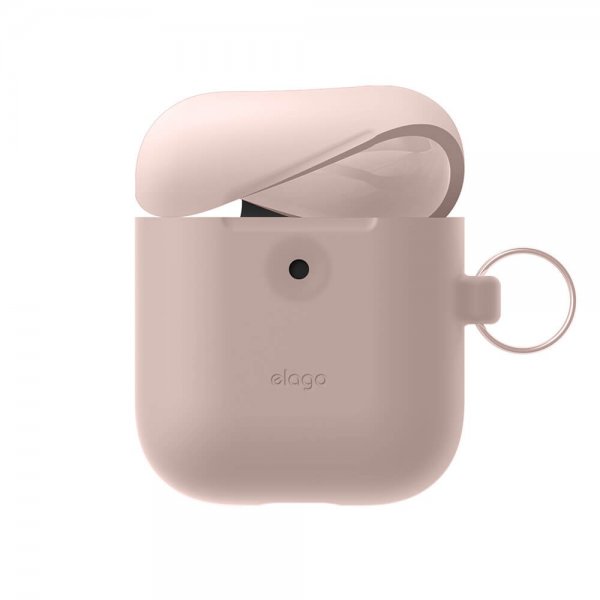 Elago AirPods 3 -silikonisuojakuori, jossa ripustuskoukku, Sand Pink