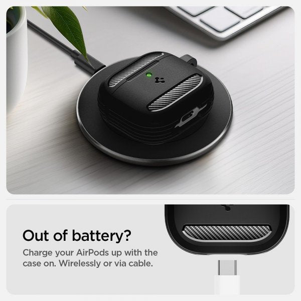 Spigen AirPods 4 Rugged Armor -kuoret, mattamusta