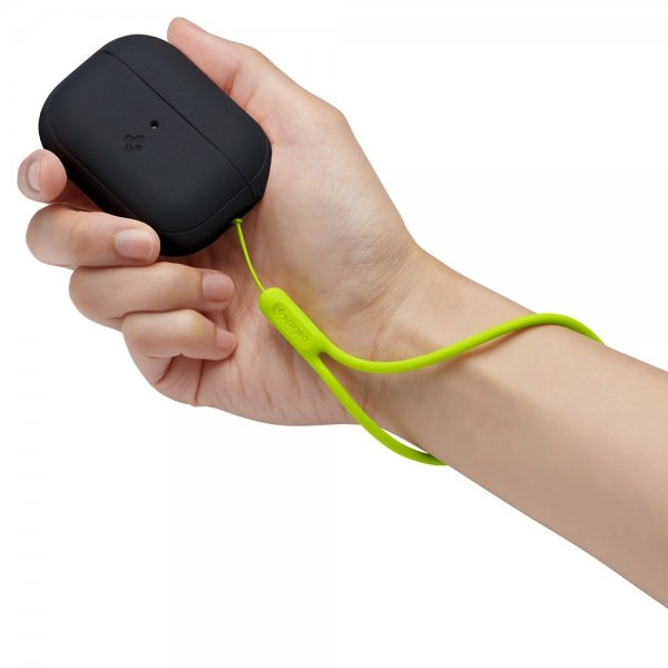 Spigen AirPods Pro 2 -kuoret, Silicone Fit + Strap, musta